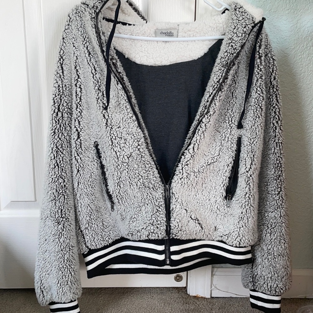 Charlotte Russe gray and black teddy jacket